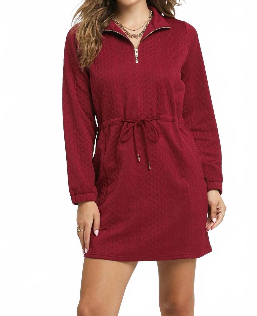 NEW LES SOEURS halley quarter-zip mini dress in burgundy
